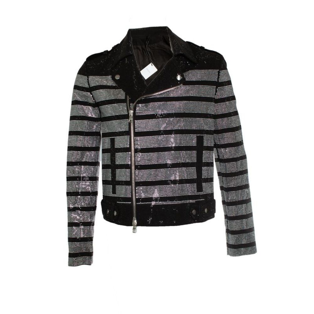 Balmain, striped rhinestone biker jacket